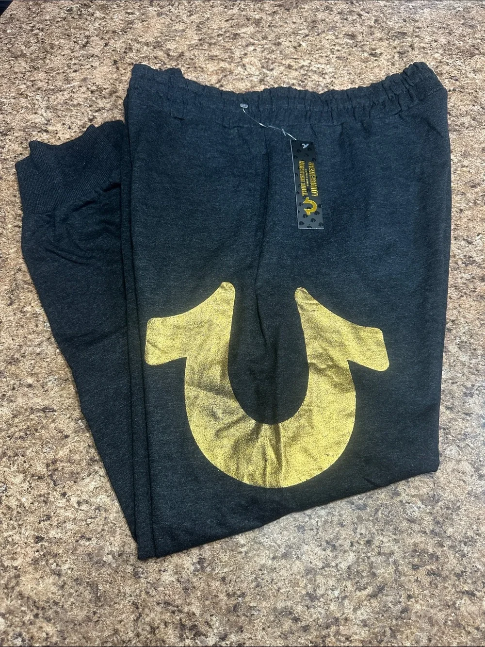 NWT True ReligionLoungewear  Charcoal Joggers with Gold Horseshoe Print XL